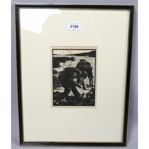 2188 - Clare Leighton (1898-1989), limited edition woodcut on paper, Mussel Gatherers, Toulon, 1926, 17cm x... 