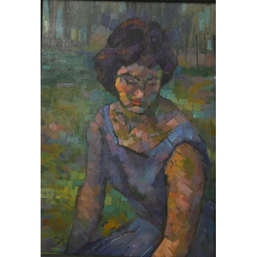 2189 - Michael Lawrence Cadman (1920-2010), oil on board, Woman in Blue, 32cm x 22.5cm, framed. Provenance:... 