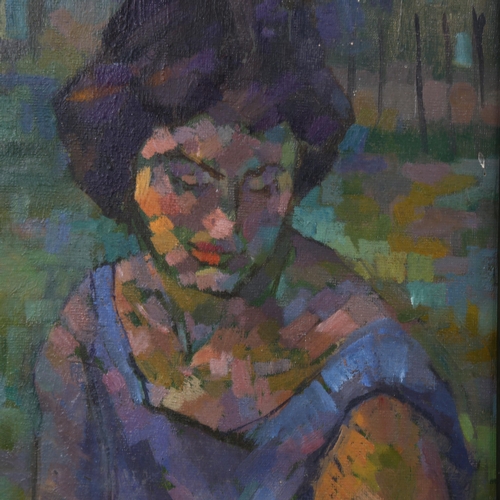 2189 - Michael Lawrence Cadman (1920-2010), oil on board, Woman in Blue, 32cm x 22.5cm, framed. Provenance:... 