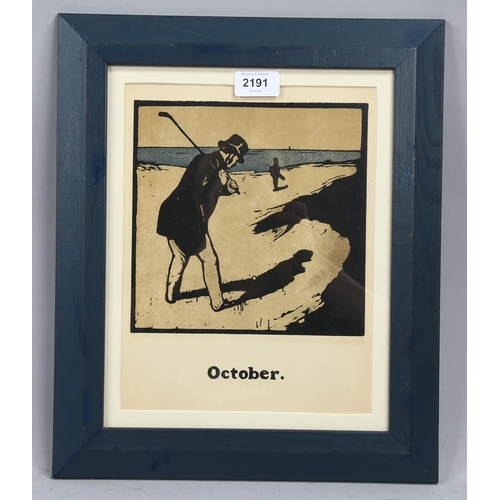 2191 - William Nicholson (1872-1949), lithograph in colours on paper, October, Golf , from An Almanac of Tw... 