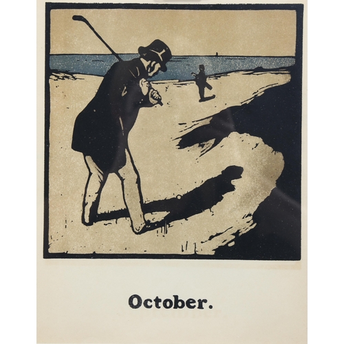 2191 - William Nicholson (1872-1949), lithograph in colours on paper, October, Golf , from An Almanac of Tw... 