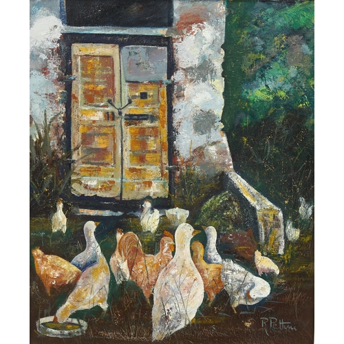 2192 - Roy Pettit (Born 1935) oil on canvas, Waiting in the Yard, 59cm x 49cm, signed, framed