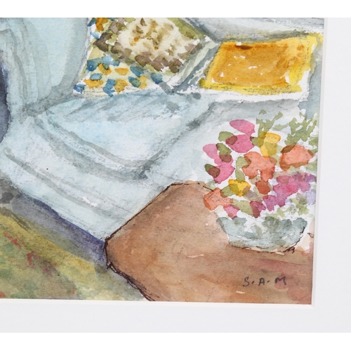 2194 - Sam Beazley (1916-2017), watercolour on paper, At Home, signed, 27cm x 35.5cm, mounted, glazed and f... 