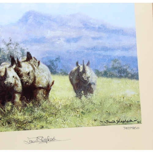 2195 - David Shepherd (1931-2017), signed limited edition print in colours on paper, Rhino Reverie, 23cm x ... 