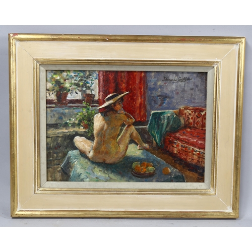 2206 - Dennis Gilbert NEAC, oil on board, the straw hat, 24cm x 34cm, framed