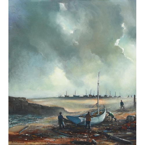 2211 - Jean Moore, oil on board, estuary at low tide, 72cm x 63cm, framed