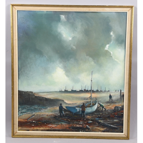 2211 - Jean Moore, oil on board, estuary at low tide, 72cm x 63cm, framed