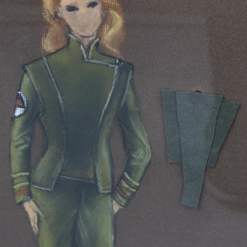 2212 - Anthony Mendleson, original pastel movie costume design for Farrah Fawcett Majors in Saturn III, sig... 