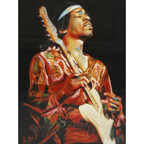 2213 - Paul Stead, coloured pastels, Jimi Hendrix, signed, 40cm x 29cm, framed