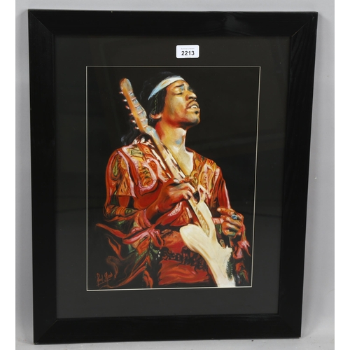 2213 - Paul Stead, coloured pastels, Jimi Hendrix, signed, 40cm x 29cm, framed