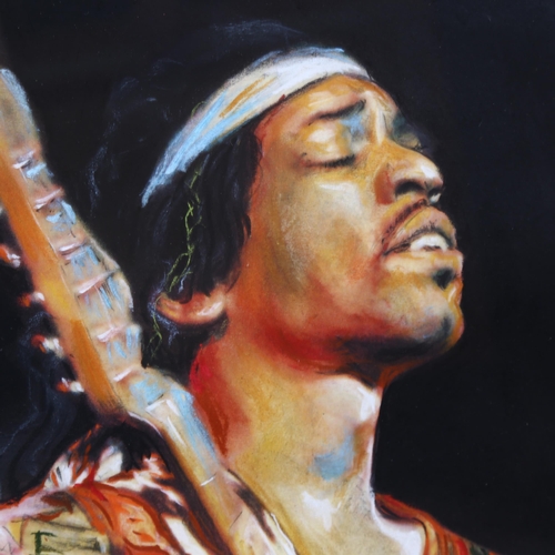 2213 - Paul Stead, coloured pastels, Jimi Hendrix, signed, 40cm x 29cm, framed