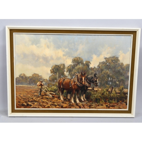 2215 - David Hyde (born 1947), oil on canvas, ploughing scene, signed, 50cm x 75cm, framed