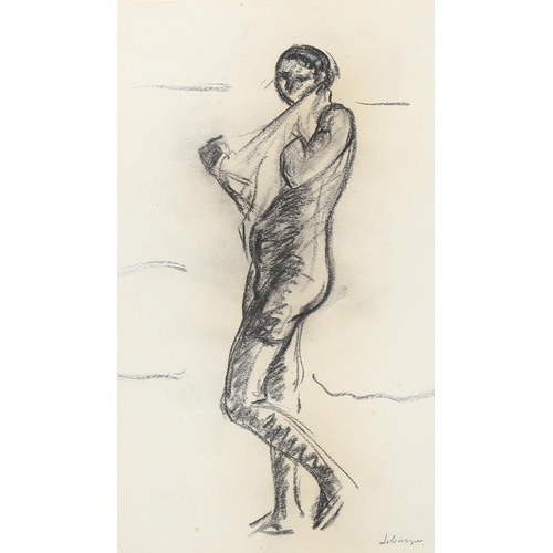 2219 - Lebasque, charcoal on paper, standing figure, indistinctly signed, 36cm x 25cm, mounted