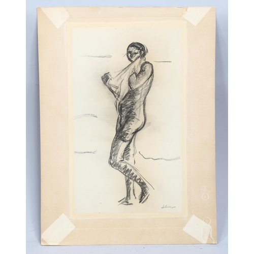 2219 - Lebasque, charcoal on paper, standing figure, indistinctly signed, 36cm x 25cm, mounted