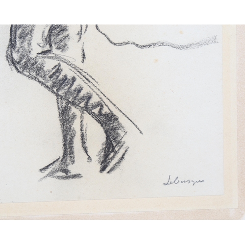 2219 - Lebasque, charcoal on paper, standing figure, indistinctly signed, 36cm x 25cm, mounted