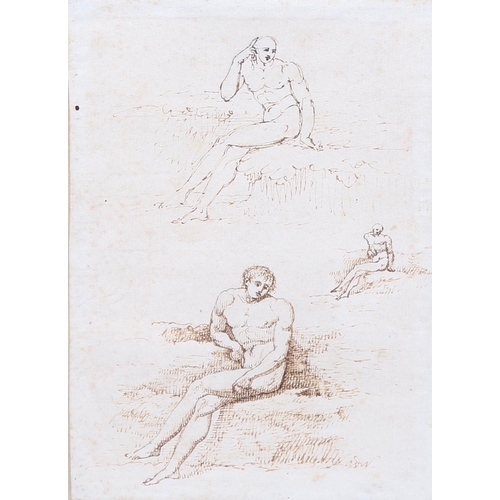 2220 - 18th century Italian School, sepia ink sketch on paper, Classical figure, indistinctly signed, 18cm ... 