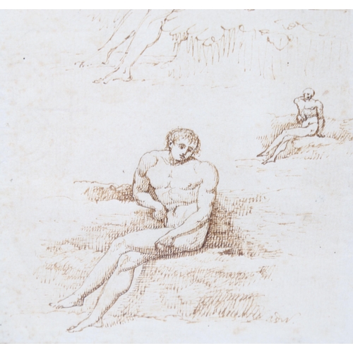 2220 - 18th century Italian School, sepia ink sketch on paper, Classical figure, indistinctly signed, 18cm ... 