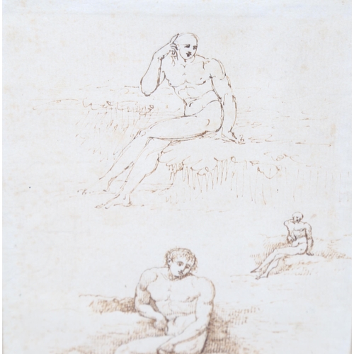 2220 - 18th century Italian School, sepia ink sketch on paper, Classical figure, indistinctly signed, 18cm ... 