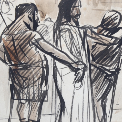 2221 - Jean-Louis Forain (French, 1852 - 1931), ink and wash sketch, Christ before Pontius Pilate, inscribe... 