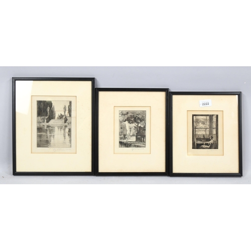 2222 - Cyril Henry Barraud, 3 etchings, all signed in pencil, largest 15cm x 11cm, framed (3)