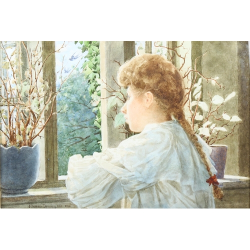 2226 - John Thomson Dunning RBA (1851 - 1931), watercolour, girl by a window, signed and dated 1906, 34cm x... 