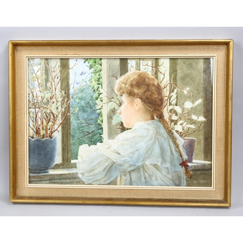 2226 - John Thomson Dunning RBA (1851 - 1931), watercolour, girl by a window, signed and dated 1906, 34cm x... 