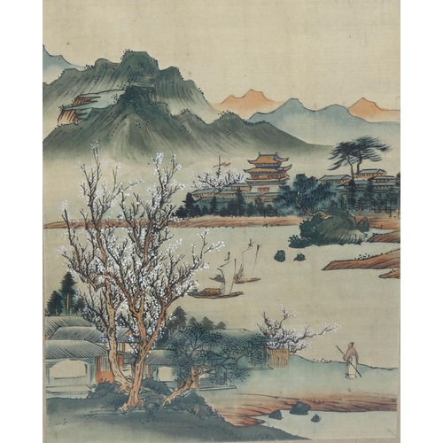 2227 - 3 Chinese watercolours on silk, landscapes, early 20th century, 30cm x 22cm, framed