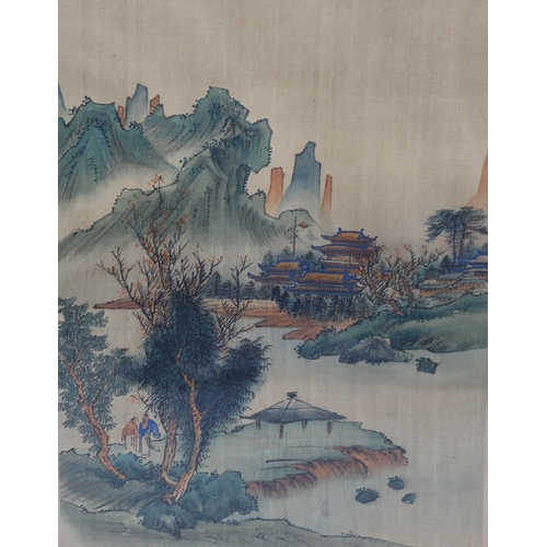 2227 - 3 Chinese watercolours on silk, landscapes, early 20th century, 30cm x 22cm, framed