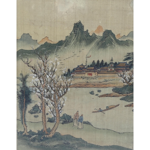 2227 - 3 Chinese watercolours on silk, landscapes, early 20th century, 30cm x 22cm, framed