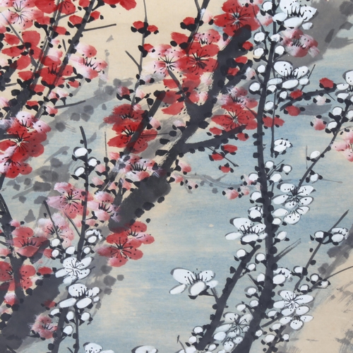 2231 - Chinese School, watercolour on paper, blossom, signed with chop, image 97cm x 33cm, framed