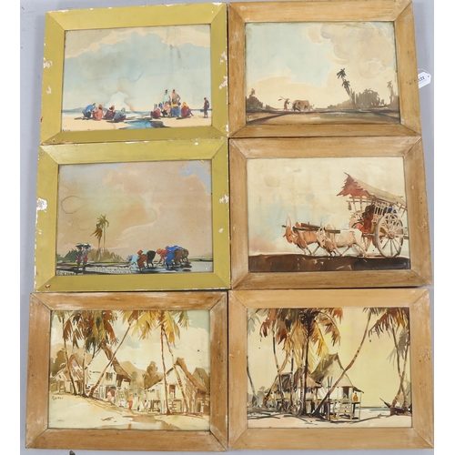 2235 - Chinese School, 6 watercolours, farm and coastal scenes, circa 1930s, 26cm x 36cm, framed (6)