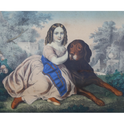 2236 - 19th century hand coloured engraving, the best friend, image 24cm x 34cm, and 5 x 19th century cat p... 