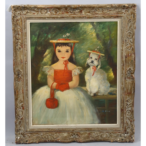 2239 - M Rice, oil on canvas, girl with Poodle, signed, 60cm x 50cm, framed