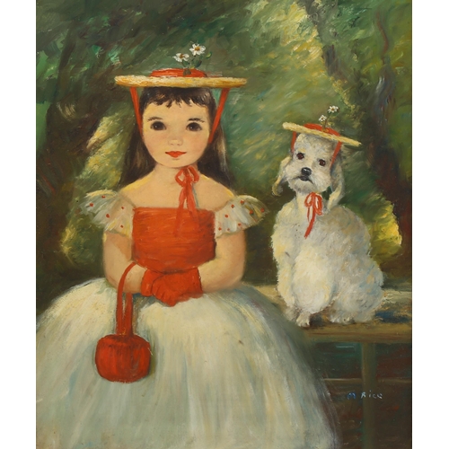 2239 - M Rice, oil on canvas, girl with Poodle, signed, 60cm x 50cm, framed