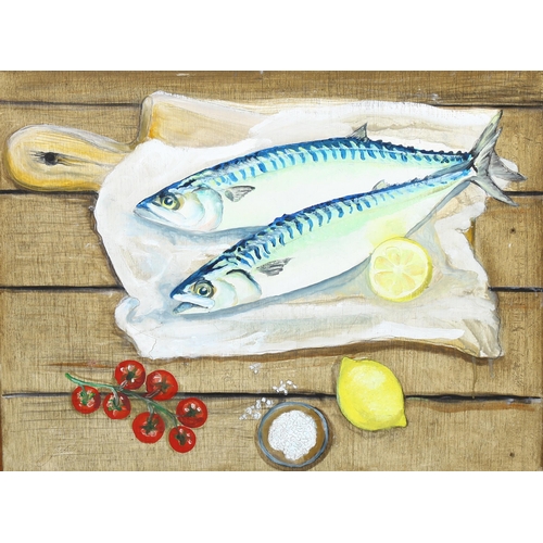 2240 - Clive Fredriksson, oil on board, mackerel, 45cm x 57cm, framed