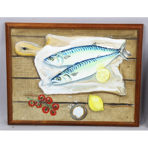 2240 - Clive Fredriksson, oil on board, mackerel, 45cm x 57cm, framed