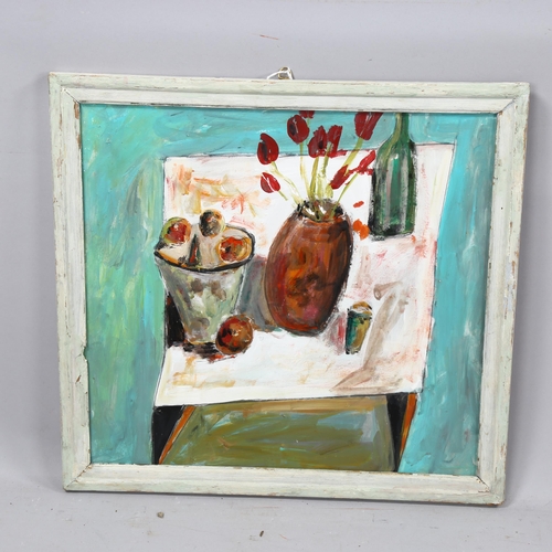 2242 - Contemporary oil on board, still life, unsigned, 36cm x 38cm, framed