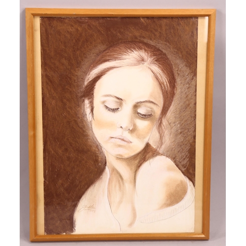 2247 - Clive Fredriksson, pastels, portrait of a girl, 48cm x 34cm, framed