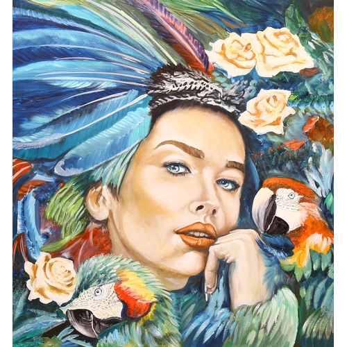 2248 - Clive Fredriksson, oil on board, jungle girl, 56cm x 50cm, framed