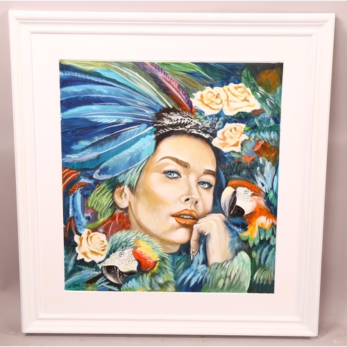 2248 - Clive Fredriksson, oil on board, jungle girl, 56cm x 50cm, framed