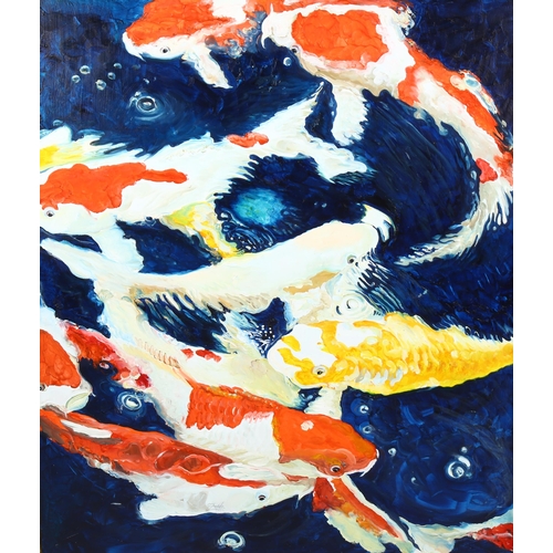 2252 - Clive Fredriksson, oil on board, Koi carp, 76cm x 90cm, framed