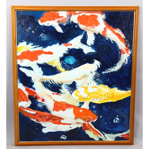 2252 - Clive Fredriksson, oil on board, Koi carp, 76cm x 90cm, framed