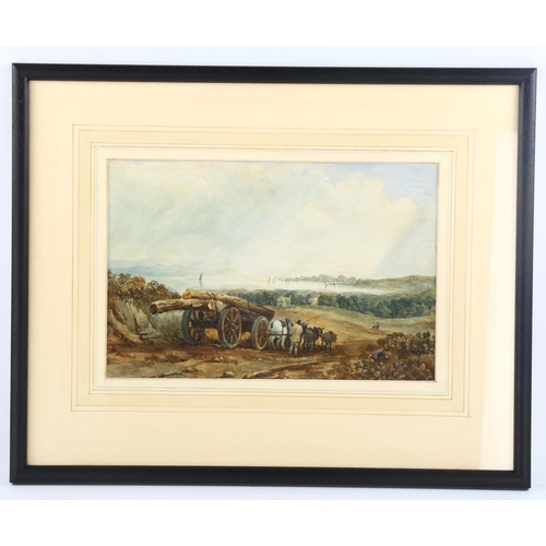 2254 - Attributed to J M W Turner, watercolour, timber cart on track, unsigned, 18cm x 25.5cm, listed in An... 