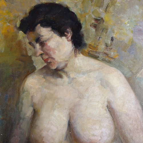 2255 - Mid-20th century oil on canvas, nude life study, indistinctly signed and dated '68, 78cm x 58cm, unf... 