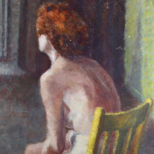 2257 - Mid-20th century oil on board, nude life study, unsigned, inscribed Singer verso, 80cm x 60cm, unfra... 