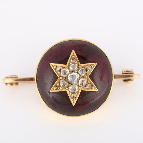 114 - A large Victorian garnet and diamond starburst bar brooch, unmarked gold closed-back settings with l... 