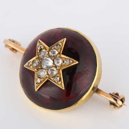 114 - A large Victorian garnet and diamond starburst bar brooch, unmarked gold closed-back settings with l... 