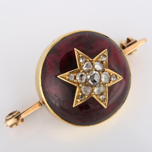 114 - A large Victorian garnet and diamond starburst bar brooch, unmarked gold closed-back settings with l... 