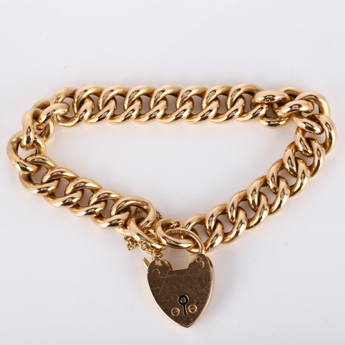 132 - An early 20th century 15ct gold hollow curb link bracelet, with heart padlock clasp, maker's marks W... 