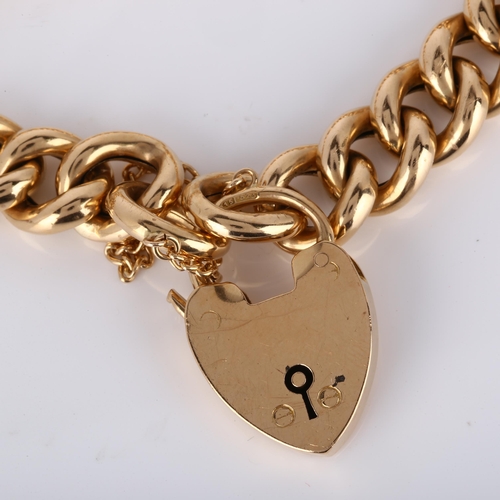 132 - An early 20th century 15ct gold hollow curb link bracelet, with heart padlock clasp, maker's marks W... 